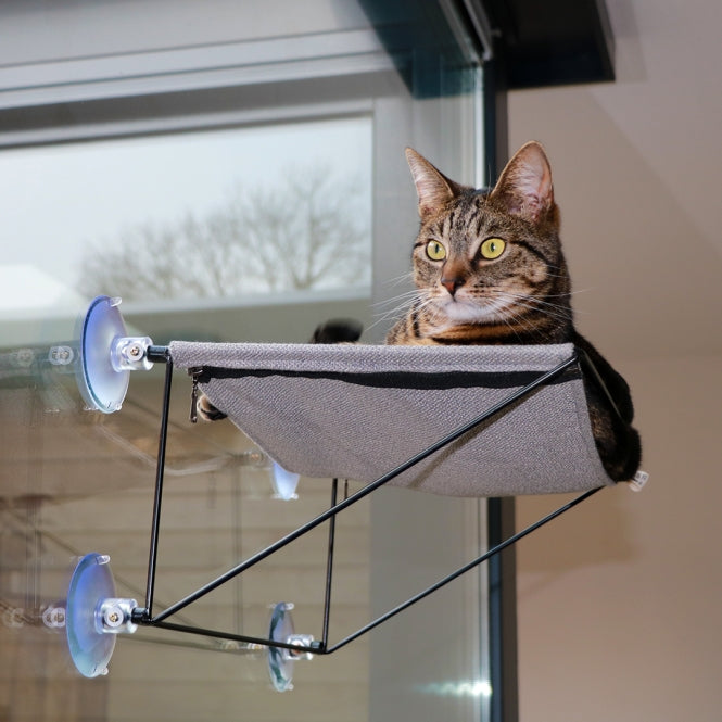 D&D Fenster-Hängematte Olivia - Grijze Raamhangmat voor Katten