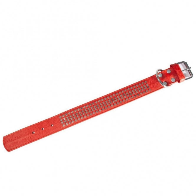 Karlie Vintage Halsband met Vierkante Nieten 50mm - Rood - 60cm